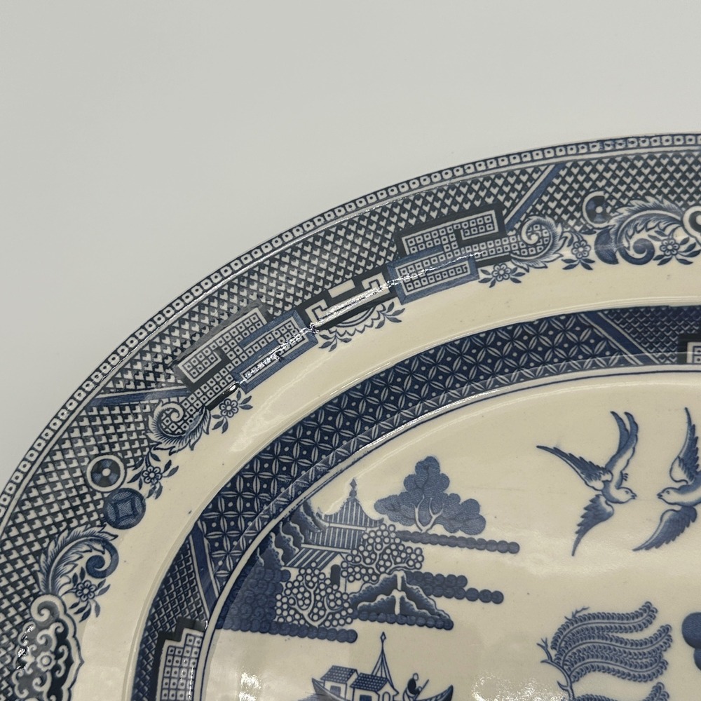 Johnson Brothers Willow Blue White Oval Serving Platter 16 Inch England Vintage - Picture 2 of 11